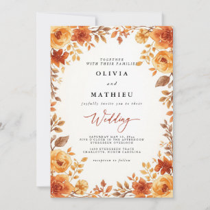 Golden Autumn Floral Romance Wedding Invitation