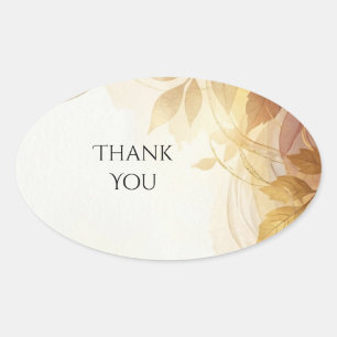 Golden Autumn Floral Wedding Thank You Oval Sticker