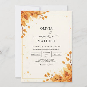 Golden Autumn Foliage Romance Wedding Invitation