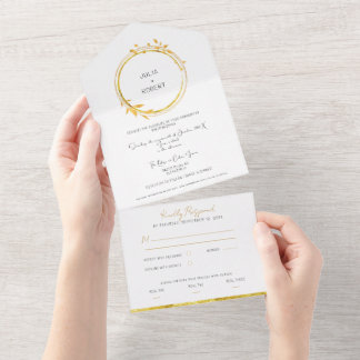 Golden Autumn Foliage Wedding All In One Invitation