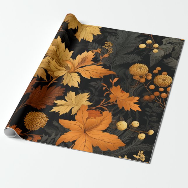 Golden Autumn Foliage Wrapping Paper (Unrolled)