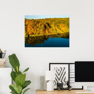 Golden Autumn Forest and Reflection Mirrors Lake  Poster