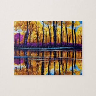 Golden Autumn Forest by the Water Jigsaw Puzzle
