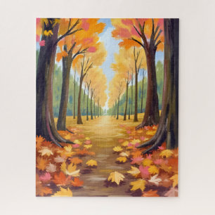 Golden Autumn Forest Path Warm Watercolor Foliage Jigsaw Puzzle