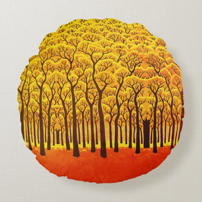 Golden Autumn Forest Round Cushion (Front)