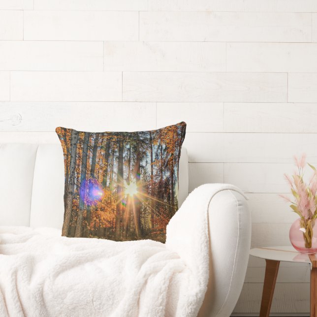 Golden Autumn Forest Sunlight Throw Pillow | Rusti (Couch)