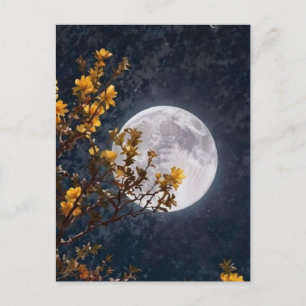 Golden Autumn Full Moon Postcard Moonlit Tree Br