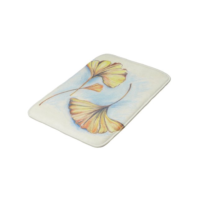 Golden Autumn Ginkgo Leaves Bath Mat (Angled)
