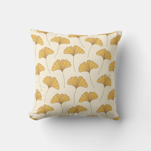 Golden Autumn Ginkgo Leaves Cushion (Front)