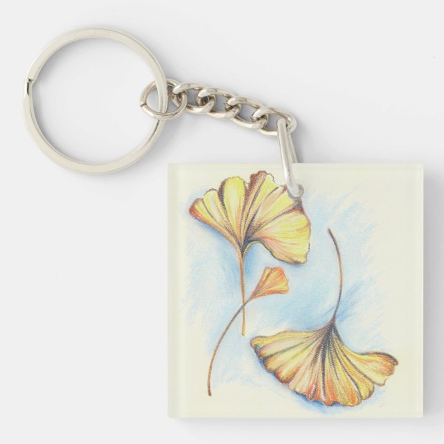 Golden Autumn Ginkgo Leaves Key Ring (Front)