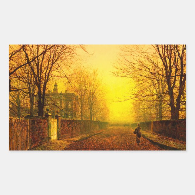 Golden Autumn John Atkinson Grimshaw Rectangular Sticker (Front)