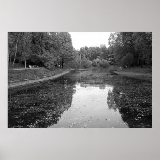 Golden Autumn Lake - Black & White Nordic Edition Poster