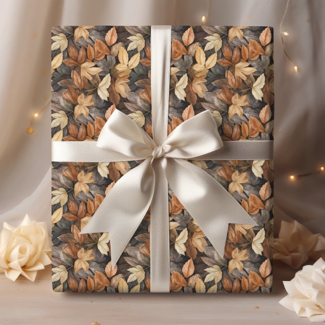 Golden Autumn Leaves Brown Fall Foliage Wrapping Paper (Creator Uploaded)