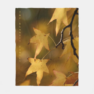 Golden Autumn Leaves Christmas Gift Fleece Blanket