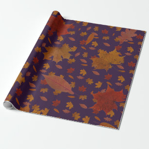 Golden Autumn Leaves on Blue Custom Colour Wrapping Paper