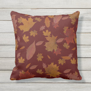 Golden Autumn Leaves on Custom Colour Cushion