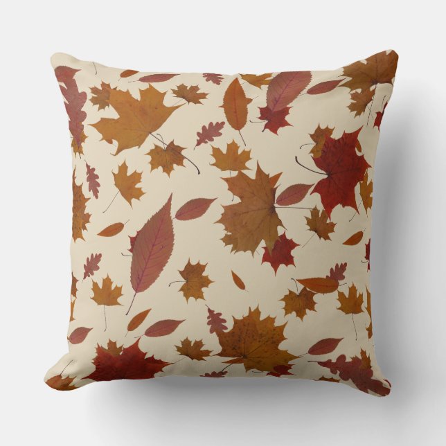 Golden Autumn Leaves on Custom Cream Colour Cushion (Front)