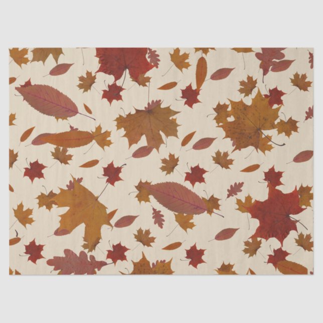 Golden Autumn Leaves on Custom Cream Colour Tissue Paper (Front)