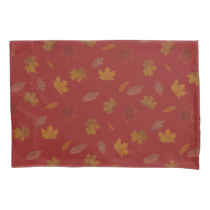 Golden Autumn Leaves on Red Custom Colour Pillowcase