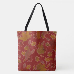 Golden Autumn Leaves on Red Custom Colour Tote Bag