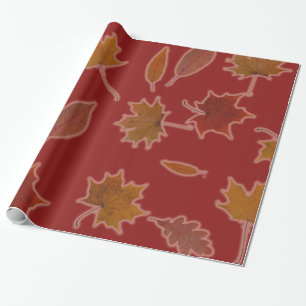 Golden Autumn Leaves on Red Custom Colour Wrapping Paper