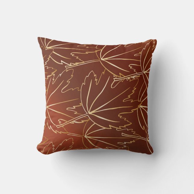 Golden autumn leaves pattern on brown cushion (Front)
