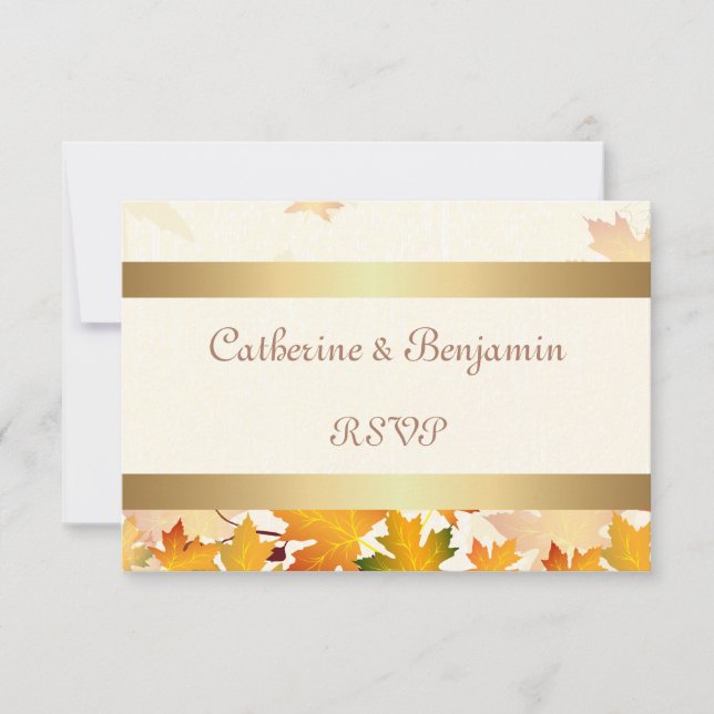 Golden Autumn Leaves Wedding RSVP (Front)