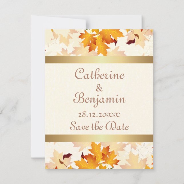 Golden Autumn Leaves Wedding Save the Date (Front)