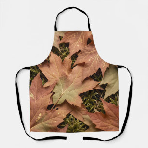 Golden Autumn Maple Leaves Moss Fall Foliage Apron