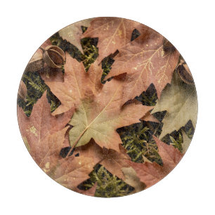 Golden Autumn Maple Leaves Moss Fall Foliage Cutting Board