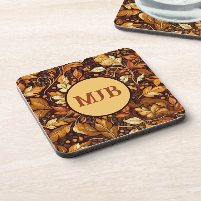 Golden Autumn Monogram Coaster (Left Side)