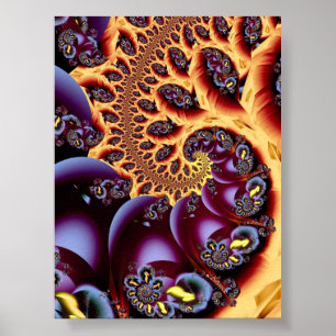 Golden Autumn Psychedelic Spiral Fractal Art Poster