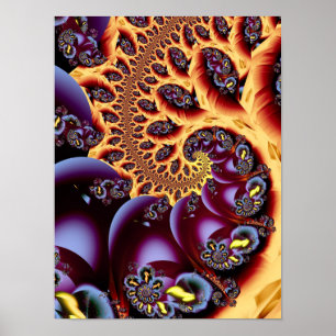 Golden Autumn Psychedelic Spiral Fractal Art Poster