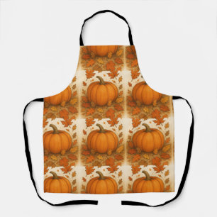 Golden Autumn Pumpkin and Falling Leaves Apron