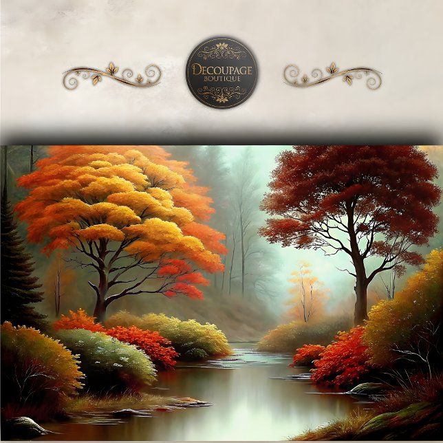 Golden Autumn River Scene Landscape Decoupage Tissue Paper (Golden Autumn River Scene Landscape Decoupage Tissue Paper)