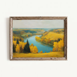 Golden Autumn River Valley Landscape Poster