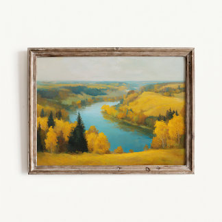 Golden Autumn River Valley Landscape Poster