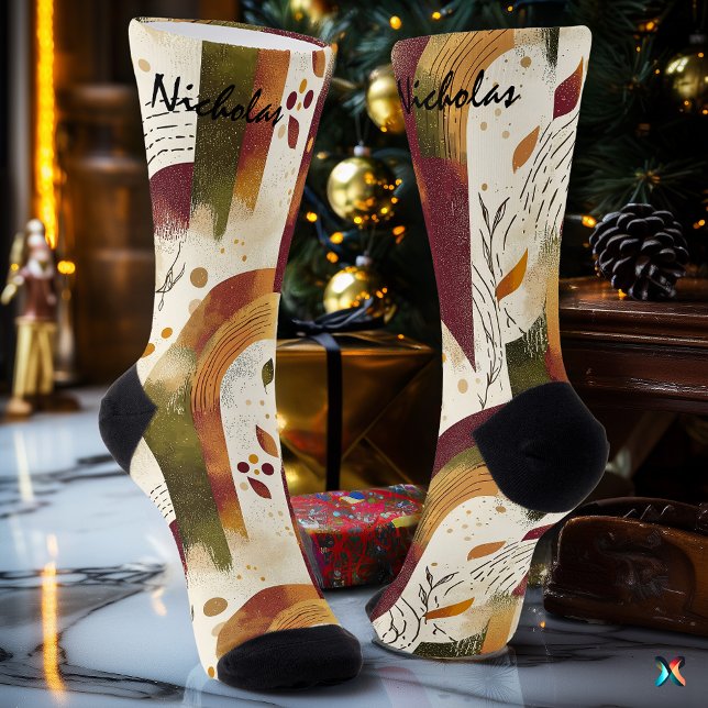 Golden Autumn Socks in Cream, Burgundy, and Olive  (Creator Uploaded)