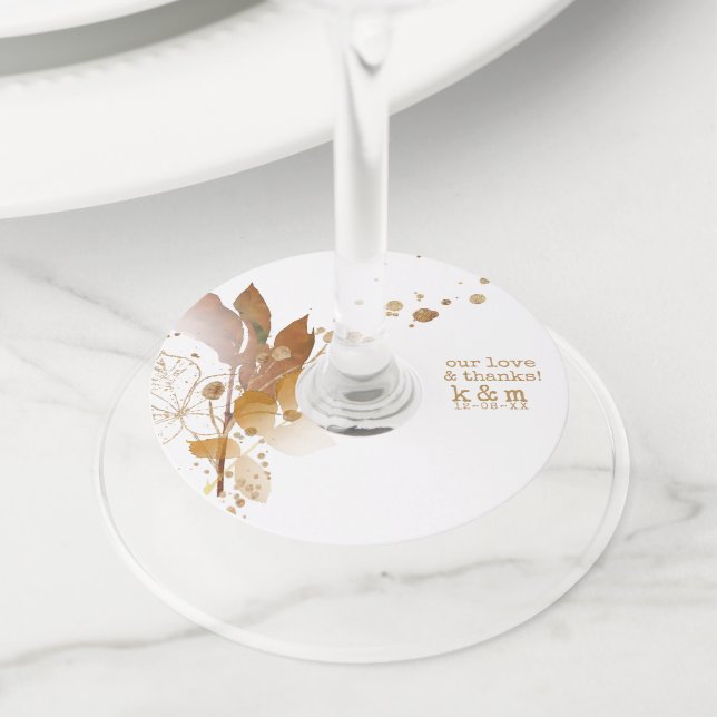 Golden Autumn Splash Wedding ID655 Wine Glass Tag (Close Up)