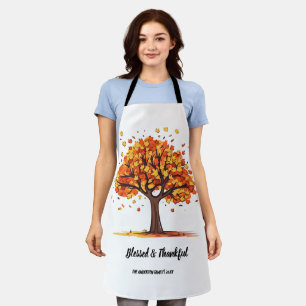 Golden Autumn Trees Happy Thanksgiving Greeting Apron