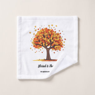 Golden Autumn Trees Happy Thanksgiving Greeting Wash Cloth