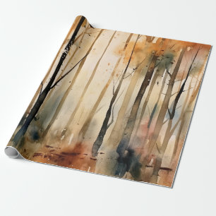 Golden Autumn Watercolor Forest Woodland Pattern Wrapping Paper