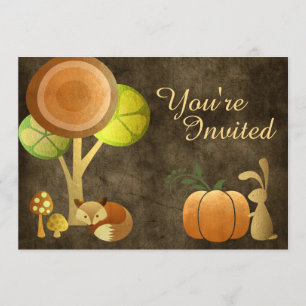 Golden Autumn Woodland Animals Birthday Invitation