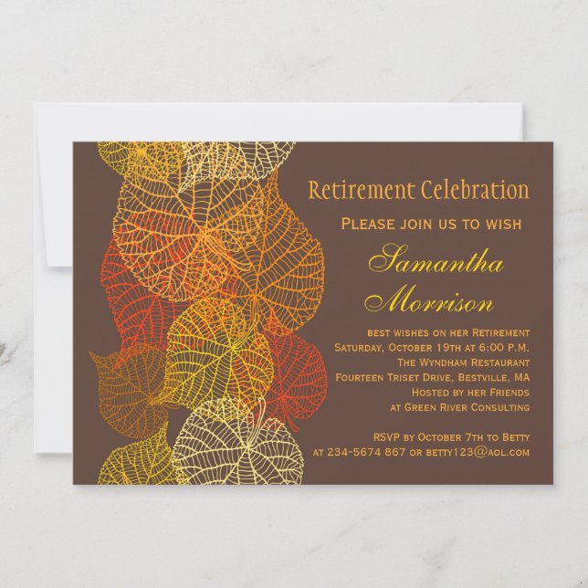 Golden Autumnal leaves Retirement Party Invitation (Front)