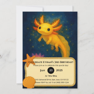 Golden Axolotl Over Lotus Pond Birthday  Invitation