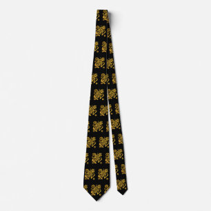 Golden Aztec Monkey on Black  Tie