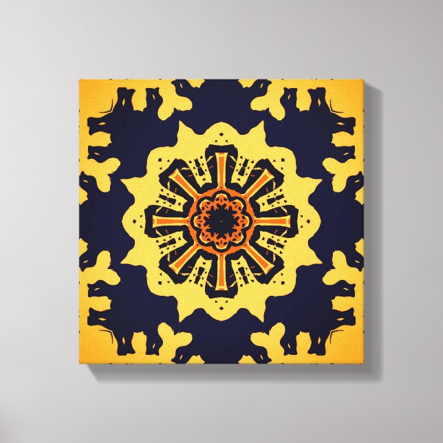 Golden Aztec Sun Abstract Navy Blue Home Wall Art (Front)