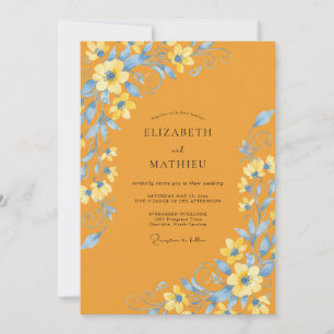 Golden Azure Painted Wedding Invitation
