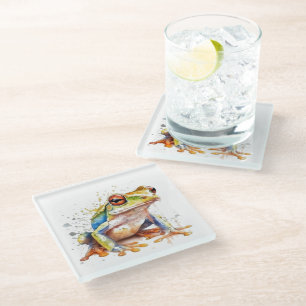Golden Azure Tree Frog Glass Coaster