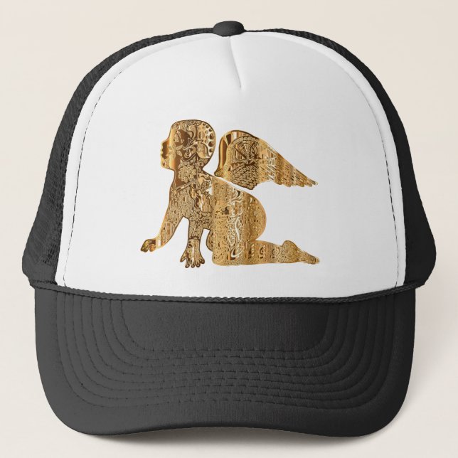 Golden Baby Angel Shiny Elegant Angelic Trucker Hat (Front)